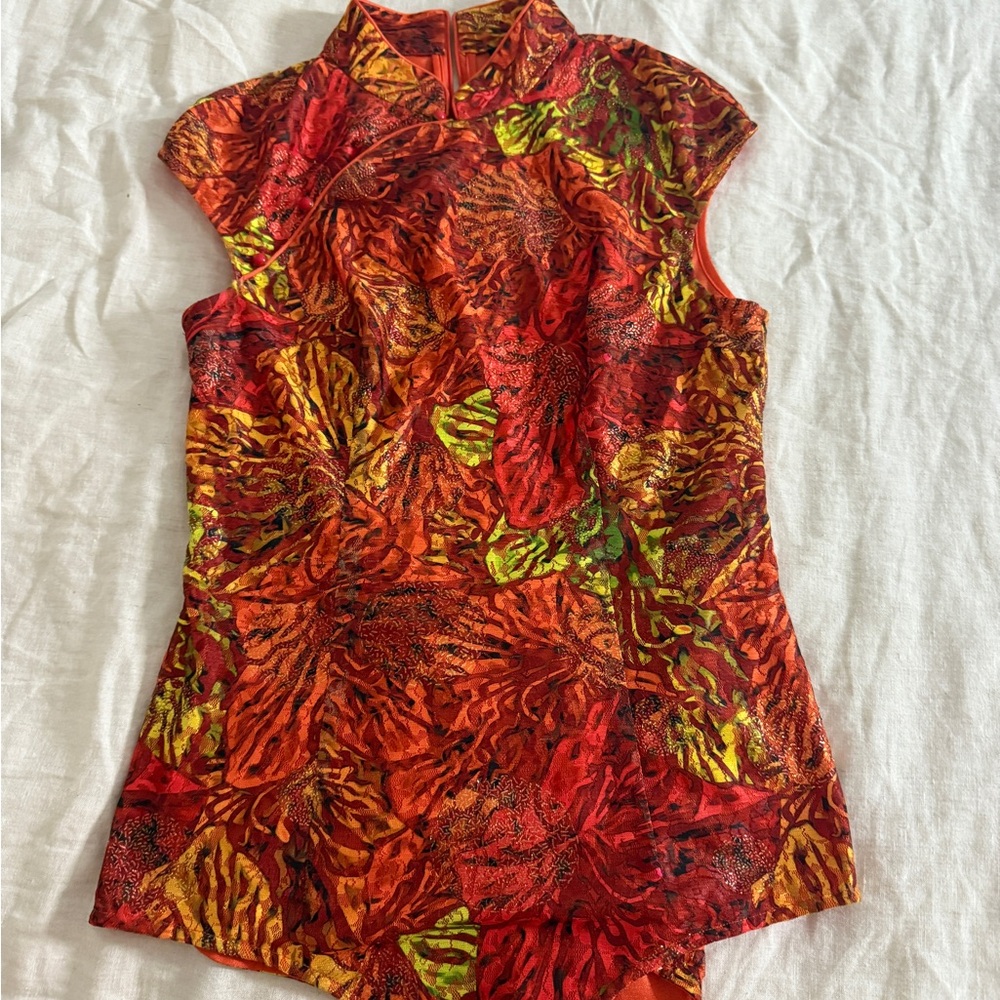 Kim Shui Orange and Red Patterned bodysuit